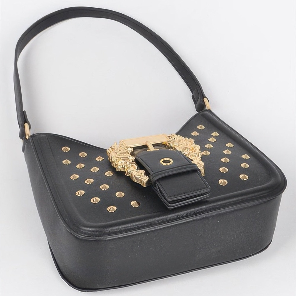 Faux Leather Studded Metal Buckle Shoulder Bag - Picture 4 of 7
